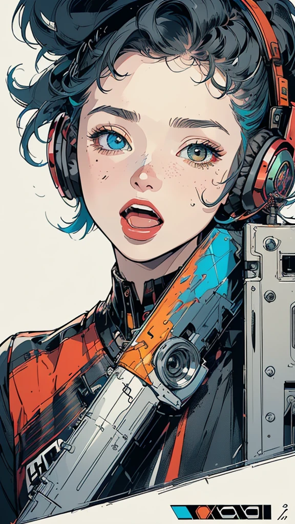 (((masterpiece, highest quality))),(((solo:1.2))),(((1girl:1.2))),32k wallpaper, very detailed, poster, vintage science fiction,(((((geometric cinematic movie poster))))), ((bauhaus)),(shape),(((abstract))),(mid century modern),(((((portfolio))))),(((((Close-up))))),(((((bust up))))),((((more various angle)))),((((highlight)))),((((heterochromia)))),(((complete. detailed face))),((((Extremely talented)))),(((((most complecated futristic machine))))),(Colorful color scheme),(((detailed unlimited complete equipment : headphone like a rail gun))),(((((Absolutely simple background))))),(((Texture for people : grunge))),(((Cheek resting on hand))),((Rest on your chin))),(((((open mouth amazing wide))))),(((((SCREAM)))))