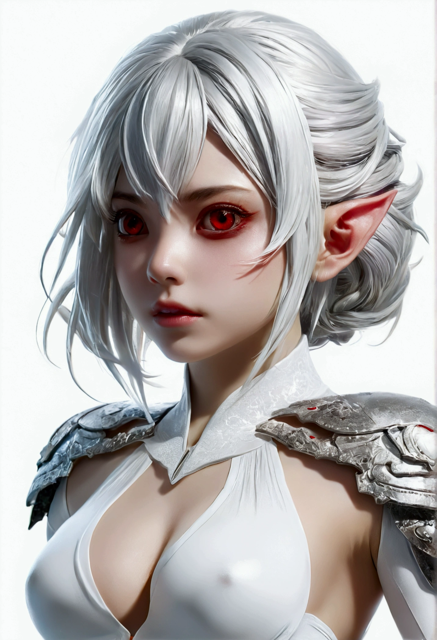 (Artwork, highest quallity, super verbose, high resolution, 人物:0.8), Highly Detailed Wallpaper, offcial art, marvelous, high détail, super verbose, Highly detailed 8k wallpaper,Closed upper body, em chamas silver hair, Red eyes with long, slitted pupils, (White background: 1.3), (1 girl, standing alone),(transparent body),sexually,Perfect Anatomia,beautiful face,breasts small, em chamas,