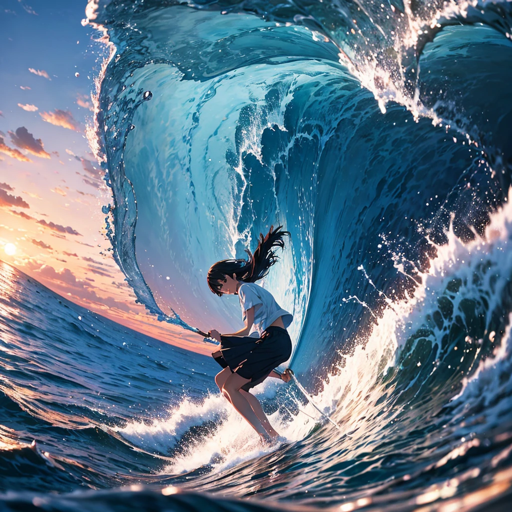 Masterpiece, best quality, ultra detailed,8k,WQHD,4k wallpaper, Makoto Shinkai, surfing,
