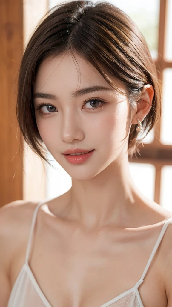 (masterpiece:1.3), high resolution, ultra detailed, extremely detailed CG unity 8k wallpaper, realistic, photo-realistic, RAW photo, super fucking beautiful detailed face, pale skin, realistic glistening skin, detailed cloth texture, detailed hair texture, beautiful detailed fullbody, Perfect female body, accurate, Anatomically correct, Highly detailed face and skin texture, natural neck length, (beautiful hands), (fair skin:1.1), (well-aligned teeth:1.1), (Sweaty skin:1.2),
BREAK,
Detailed eyes, symmetric eyes, Light Brown eyes, Double eyelids, Thin eyebrows, (Glossy lips:1.4), ((A face with waiting for a kiss:1.2)), (blush:1.1), (A sparkling small hair accessory:1.1), (beautiful smile:1.1)
BREAK,
beautiful large breasts, cleavage,
((short hair, Dark blonde hair, bangs:1.2)),
BREAK,
pool, bikini