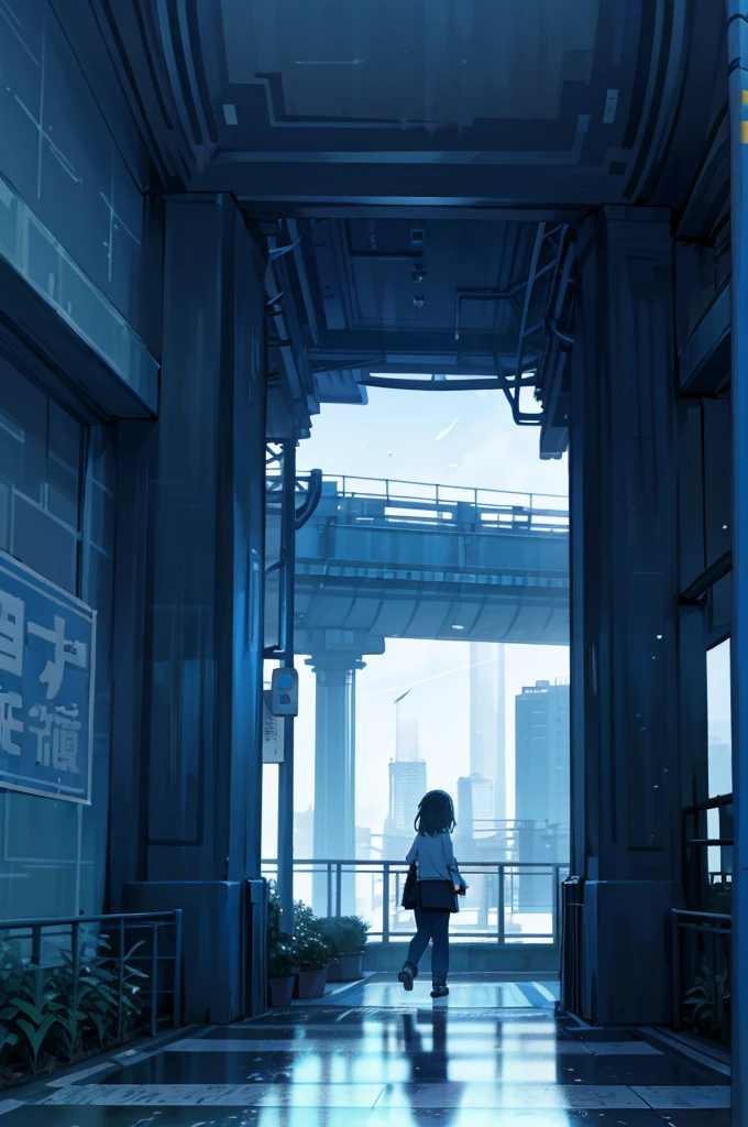 Generate anime-style images with futuristic city backgrounds。Skyscrapers tower over、Neon lights illuminate the city。The sky is a deep navy blue、A shooting star is falling。There are flying cars and skywalks in the city.、people々is moving around busily。There is a square in one corner of the city.、There is a lawn and flower beds。広場ではpeople々Take a walk or、Relaxing on a bench。