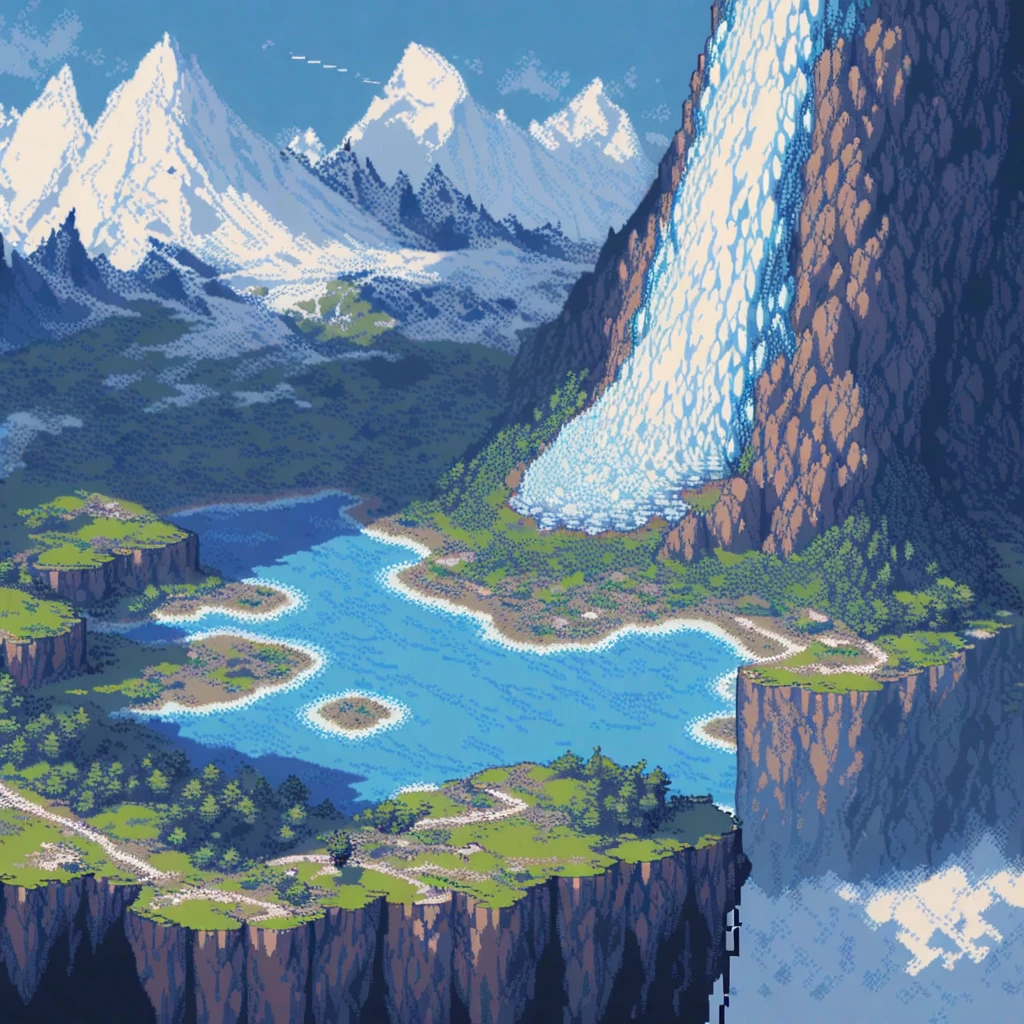 (masterpiece, best quality:1.2), Pixel Art,Land Space,glacier
