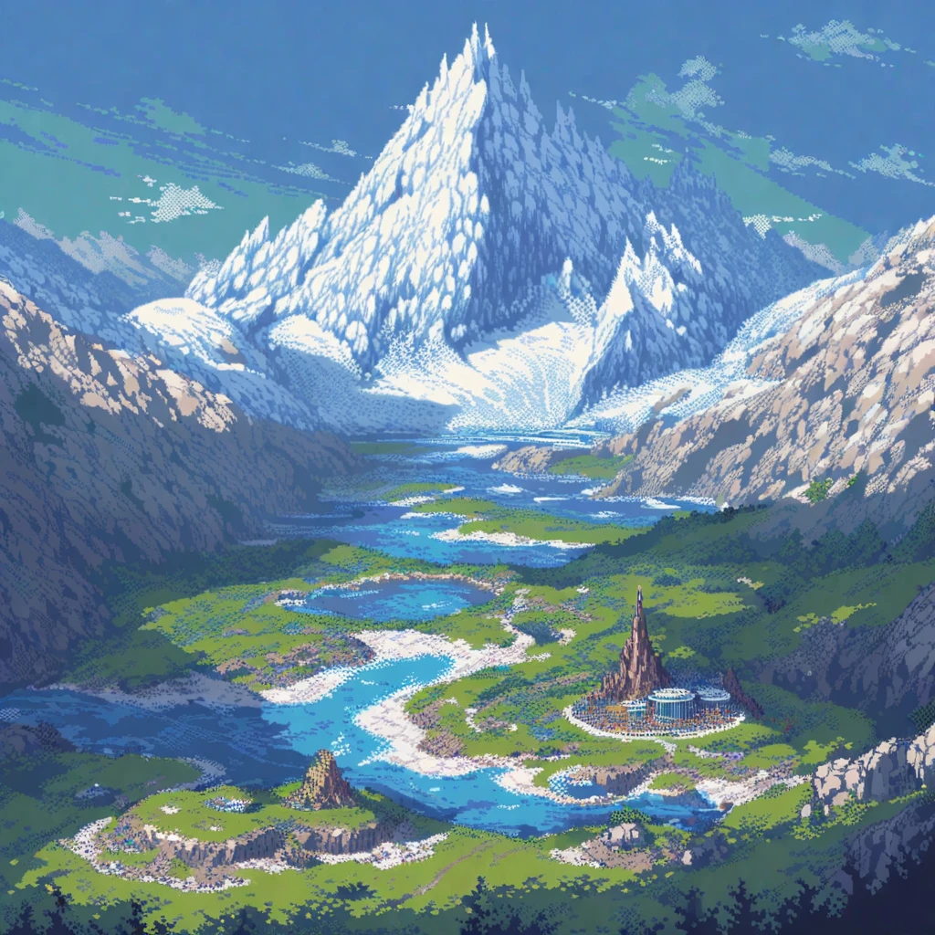 (masterpiece, best quality:1.2), Pixel Art,Land Space,glacier