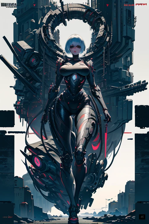 Lovecraftian Lady gaga, sexy cyborg body part, magazine cover, poster art , Lovecraftian creative creatures, hint of vibrant, bold huge text, matted design layout. technological elements, cosmic dread, noise background