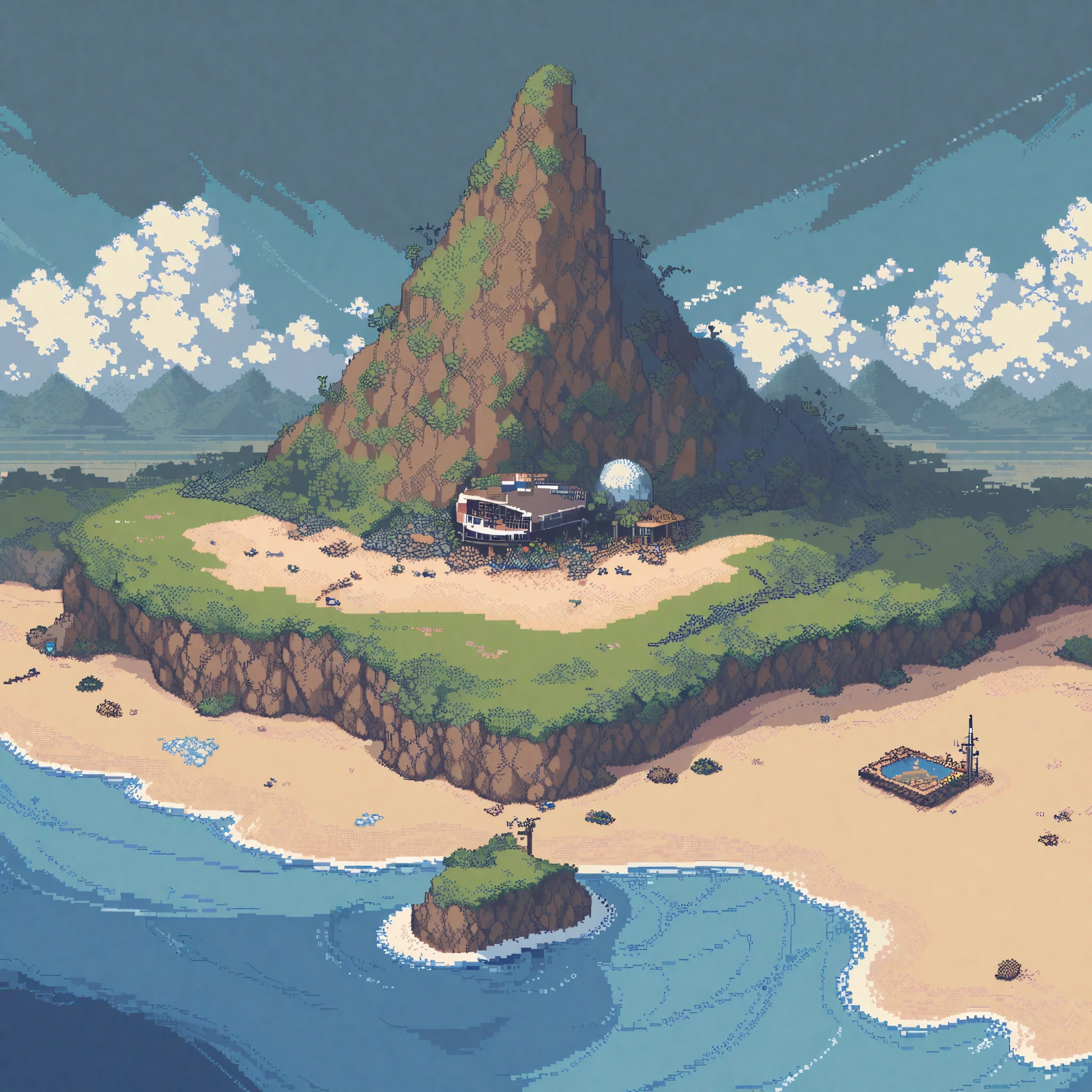 (masterpiece, best quality:1.2), Pixel Art,Land Space,beach