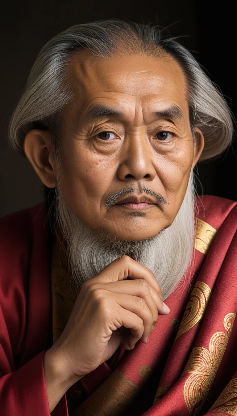 asian, wise man, thinking, portrait,