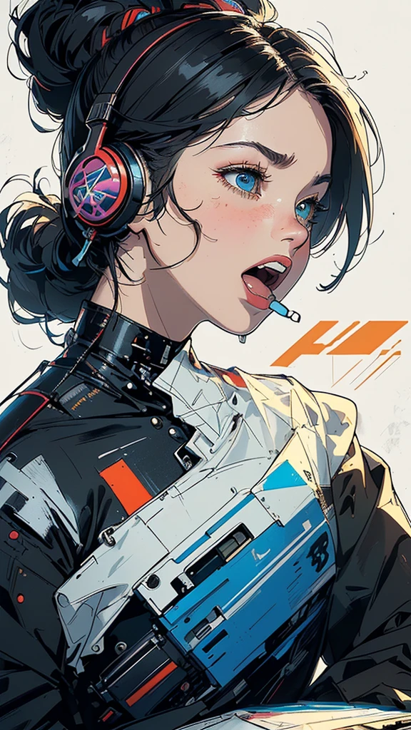 (((masterpiece, highest quality))),(((solo:1.2))),(((1girl:1.2))),32k wallpaper, very detailed, poster, vintage science fiction,(((((geometric cinematic movie poster))))), ((bauhaus)),(shape),(((abstract))),(mid century modern),(((((portfolio))))),(((((Close-up))))),(((((bust up))))),((((more various angle)))),((((highlight)))),((((heterochromia)))),(((complete. detailed face))),((((Extremely talented)))),(((((most complecated futristic machine))))),(Colorful color scheme),(((detailed unlimited complete equipment : headphone like a rail gun))),(((((Absolutely simple background))))),(((Texture for people : grunge))),(((Cheek resting on hand))),((Rest on your chin))),(((((open mouth amazing wide))))),(((((SCREAM)))))