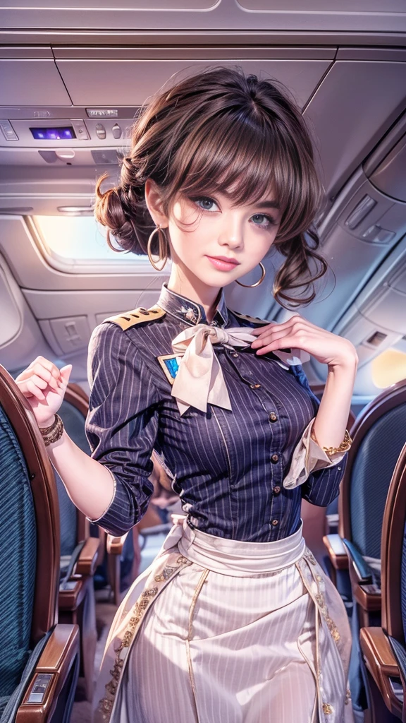 (32K:1.9, Highest quality, masterpiece, Ultra-high resolution), Professional camera work:1.3, Very detailedな肌と顔の質感:1.3, Always accurate, Very detailed, ((23 years old, Newcomer CA, Business class airplane aisle:1.4, The moonlight at night illuminates the cabin)), (Stewardess Uniform:1.4, Incredibly slim body, Large Breasts), Fair skin, elegant, sense of cleanliness, Sensual pose, (Big eyes that exude beautiful eroticism:0.4, A shy smile:1.0, I love you with all my heart:0.8, Please open your mouth a little, lipstick, Feel the beautiful eroticism:0.9), (Dark brown medium hair), Earrings, necklace, bracelet, (romantic, mysterious), Object of admiration, original, dramatic, artistic, Innovative, Charm, Heartful, Fancy, sense of openness, special, exciting, Extreme, Tilt, sense of loss, sorrow, sorrowの表現, ((The charm of youth, Feminine charm))
