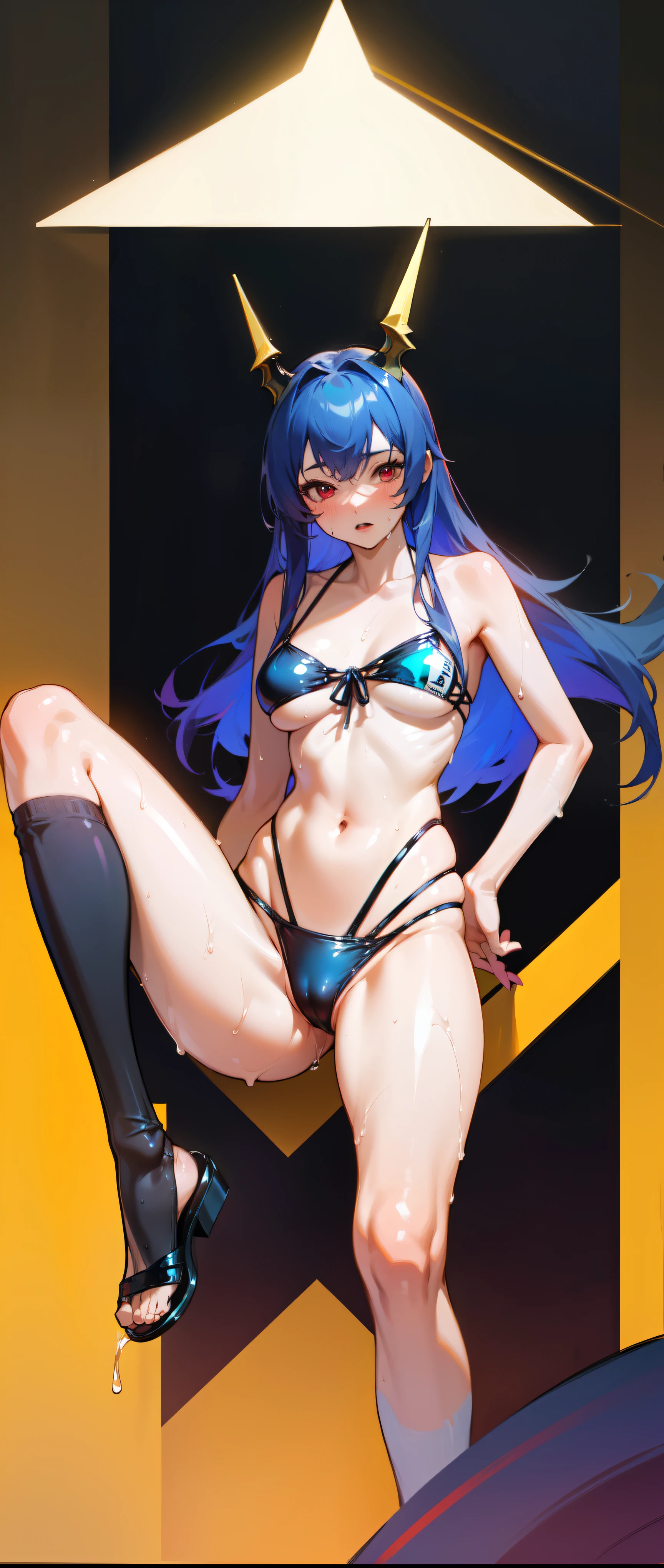 ((Highest quality)), ((masterpiece)), ((detailed)),((Browsing Caution)) floor of rubber Water cushion {{nsfw}} Sujiman Tight Transparent underwear (Black dragon's veiny penis)Dragon with girl Crossing legs
(Transparent Swimwear) (Transparent knee-high socks) Transparent towel blue hair,Red Eye,Long Hair Black sandals
(Hot and glowing skin) Wet