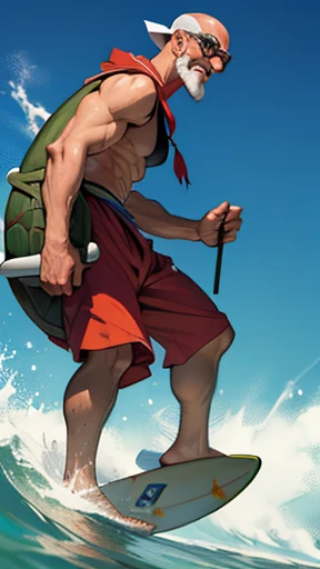 Master Roshi surfing on a turtle shell