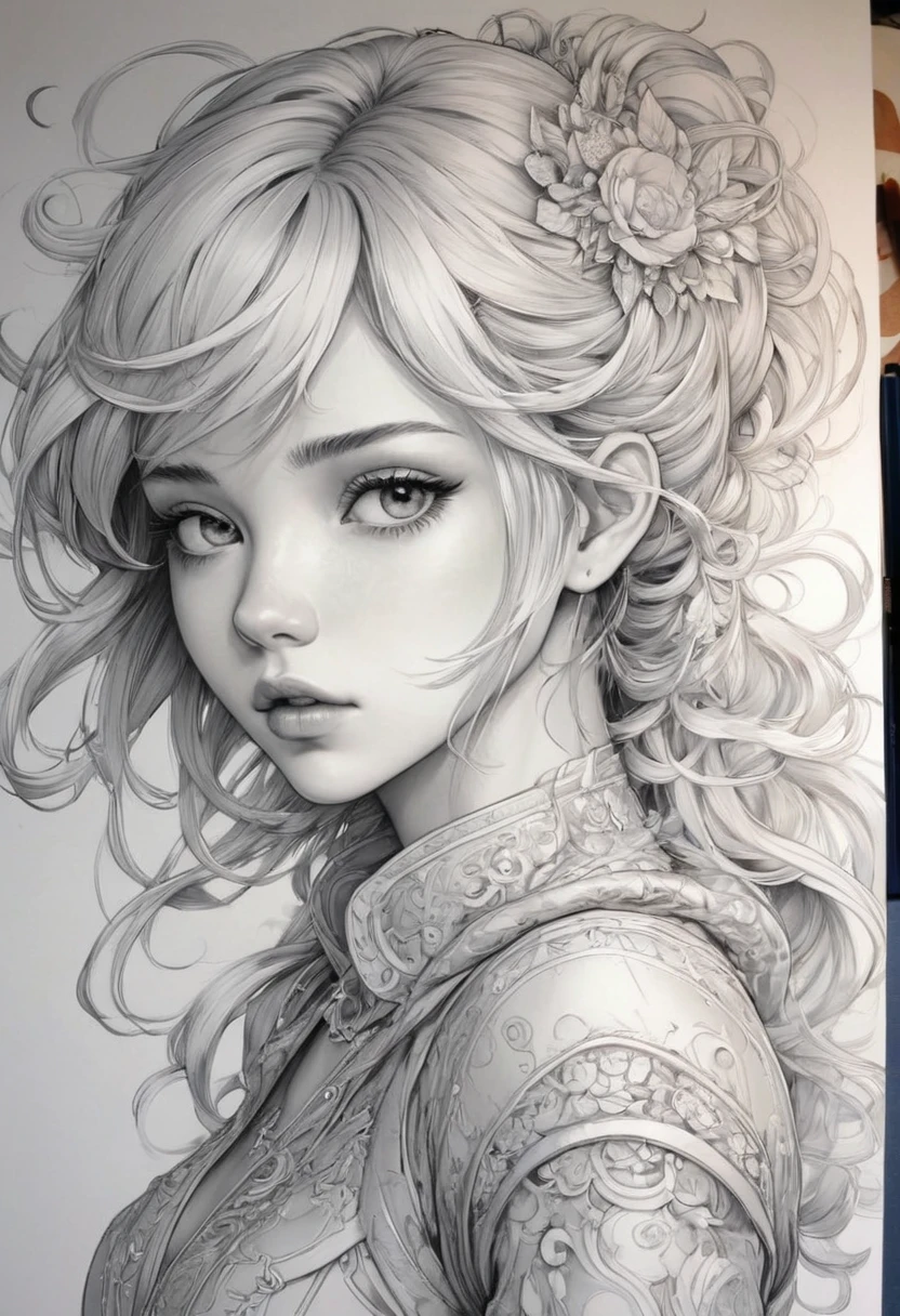 Anime Line Art, By Lois Van Baarle, Highest quality, masterpiece, so beautiful, Beauty,Perfect composition, Intricate details, Very detailed