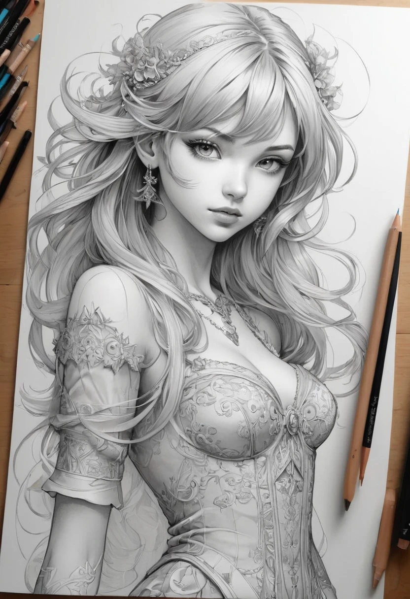 Anime line art, by lois van baarle, best quality, masterpiece, very aesthetic, perfect composition, intricate details, ultra-detailed