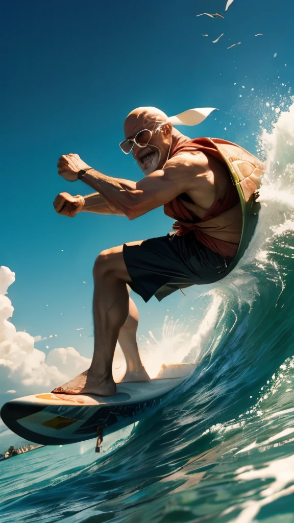Master Roshi surfing on a turtle shell