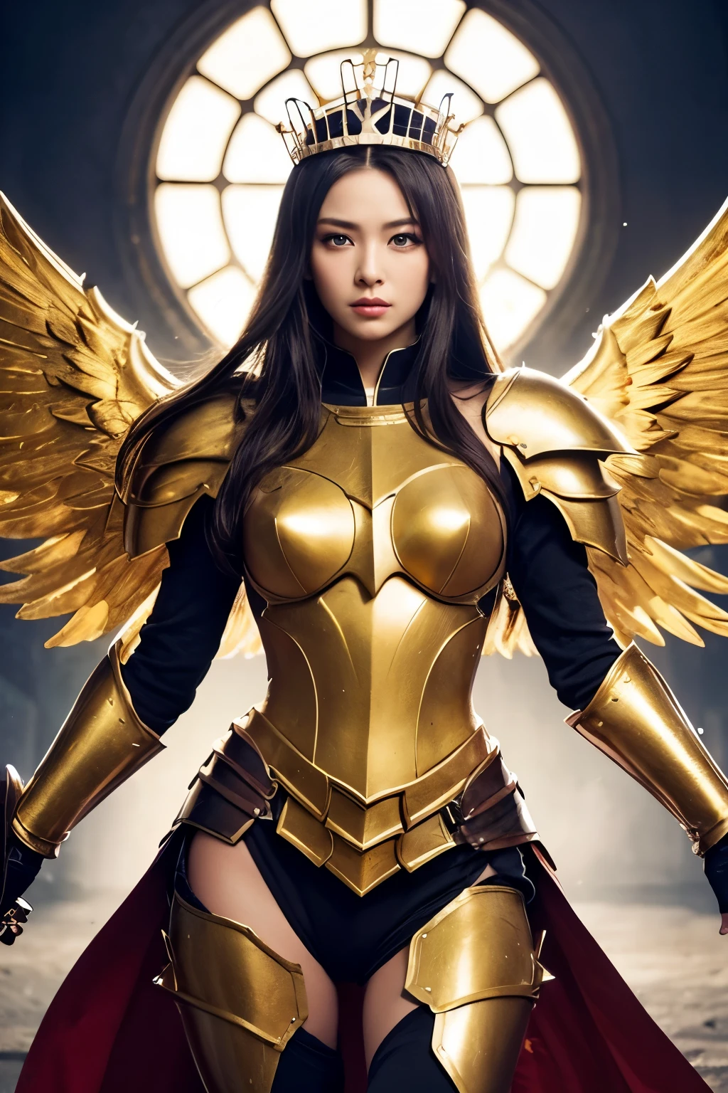 prick々Holy warrior in beautiful golden armor、Golden Wings、Golden Tiara、Armor with a heavy feel、blue eyes、