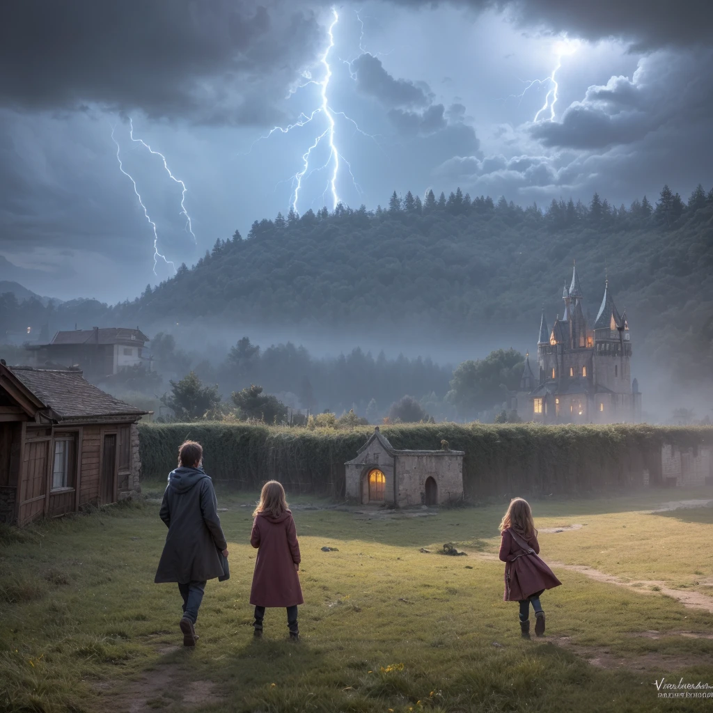 (late afternoon):0.9, (dense atmosphere):0.8, (feeling cold):0.7, (castle):1.2, (Mediovale):1.1, (tempest):1.4, (lightning strike):1.3, (Raby):1.2, (drizzle):1.2, (detailed 8k):1.5.