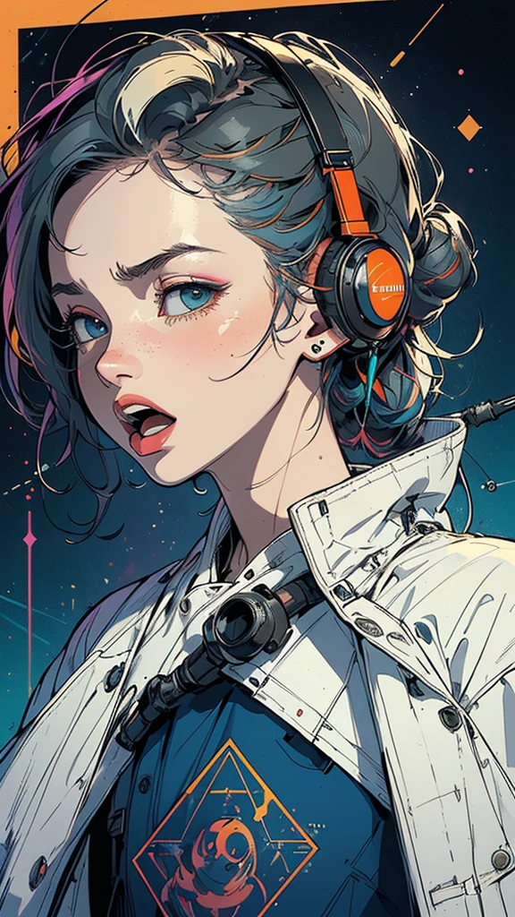 (((masterpiece, highest quality))),(((solo:1.2))),(((1girl:1.2))),32k wallpaper, very detailed, poster, vintage science fiction,(((((geometric cinematic movie poster))))), ((bauhaus)),(shape),(((abstract))),(mid century modern),(((((portfolio))))),(((((Close-up))))),(((((bust up))))),((((more various angle)))),((((highlight)))),((((heterochromia)))),(((complete. detailed face))),((((Extremely talented)))),(((((most complecated futristic machine))))),(Colorful color scheme),(((detailed unlimited complete equipment : headphone like a rail gun))),(((((Absolutely simple background))))),(((Texture for people : grunge))),(((Cheek resting on hand))),((Rest on your chin))),(((((open mouth amazing wide))))),(((((SCREAM)))))
