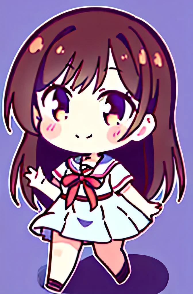 Chizuru Ichinose,One Woman,high school girl,Highest Resolution,Highest quality,Detailed face, full body,Simple Background,walk,wave hands,smile,chibi
