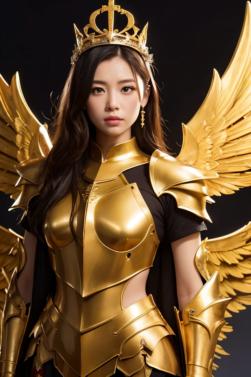 prick々Holy warrior in beautiful golden armor、Golden Wings、Golden Tiara、Armor with a heavy feel、blue eyes、