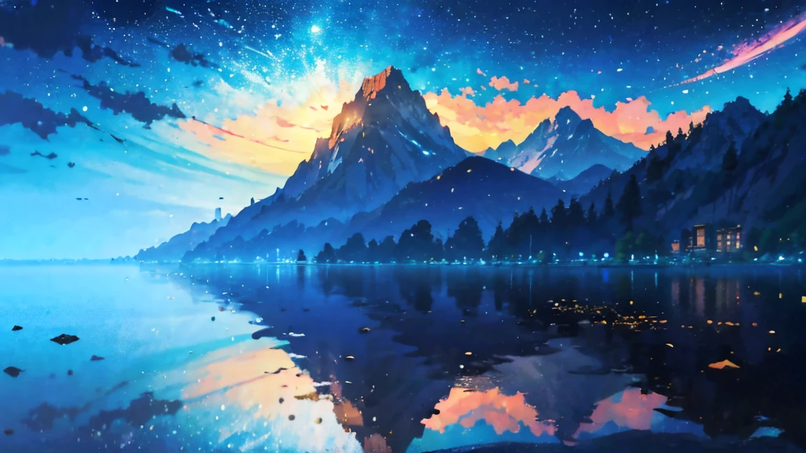 Towering mountains reflected in the still waters of a clear lake々々I drew、Anime style tranquil landscape. by makoto shinkai, anime art wallpaper 4k, anime art wallpaper 4k, Anime Art Wallpapers 8K, anime wallpaper 4k, anime wallpaper 4k, 4k anime wallpaper, Anime Sky, Awesome Wallpapers, Anime Background, Celestial planets in the background, Anime Background art