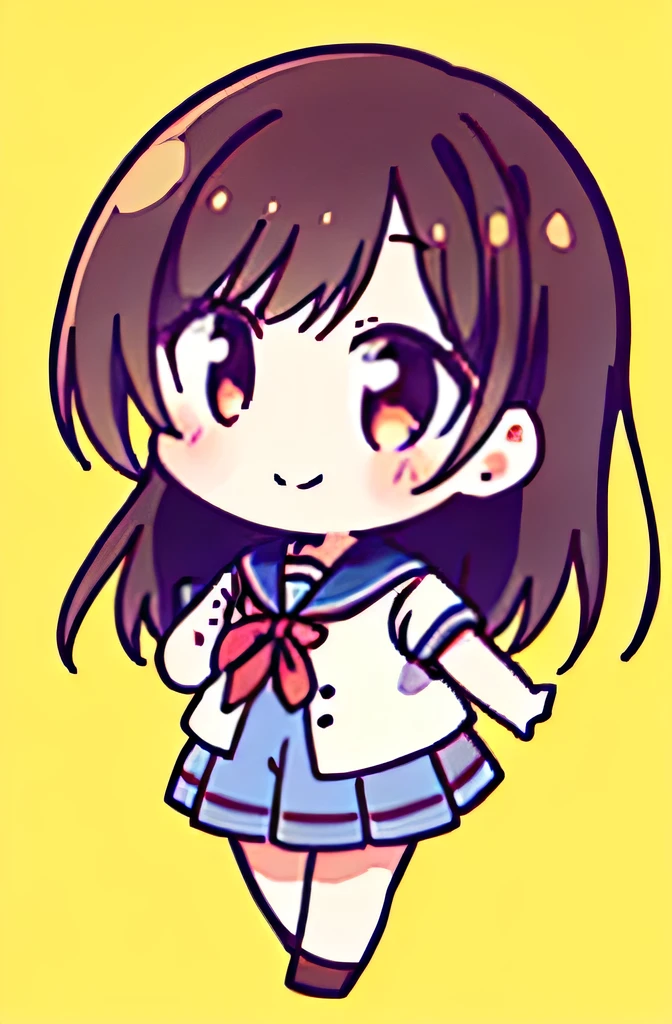 masterpiece,Chizuru Ichinose,One Woman,high school girl,Highest Resolution,Highest quality,Detailed face, full body,Simple Background,walk,wave hands,smile,chibi:1