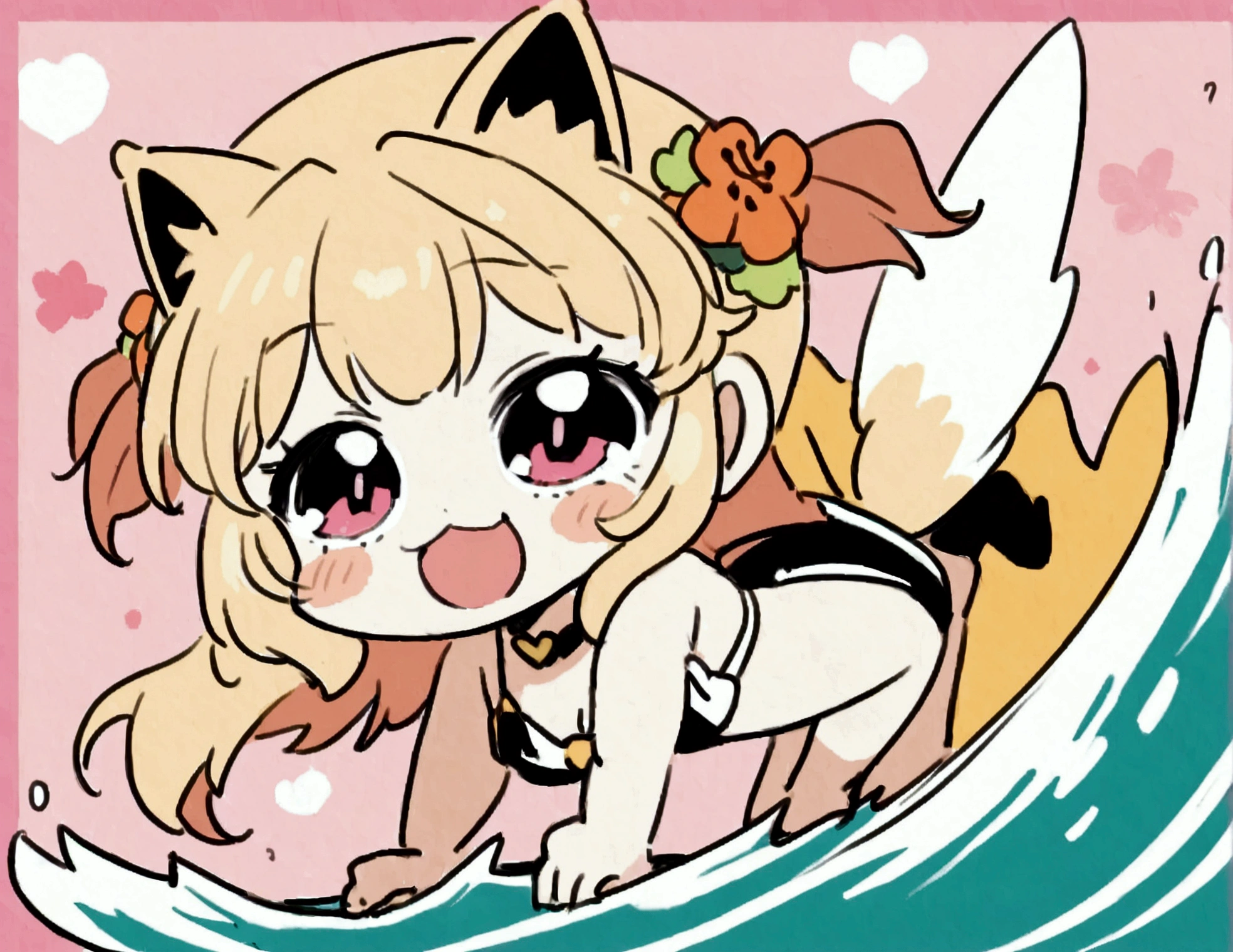fox ears,fox girl,fox tail,chibi,1girl, looking at viewer,swimming pool,standing, from below, pussy