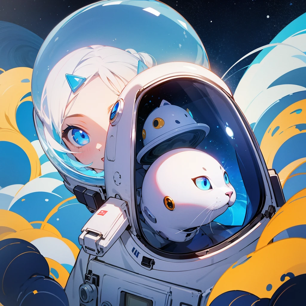 A blue-eyed cat in the milky way with an astronaut helmet