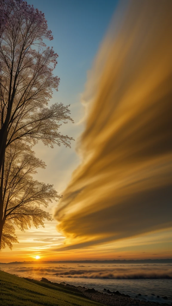 Sunrise symphonies, awakening landscape bathed in the gentle caress of a rising sun, Miki Asai style macro photography, close-up of dew-speckled flora, radiant beams piercing through morning mist, nature's intricate details in hyper-realistic focus, highly detailed as if Greg Rutkowski painted the scene, trending aesthetic on ArtStation, sharp focus with the warm glow of the golden hour, studio-