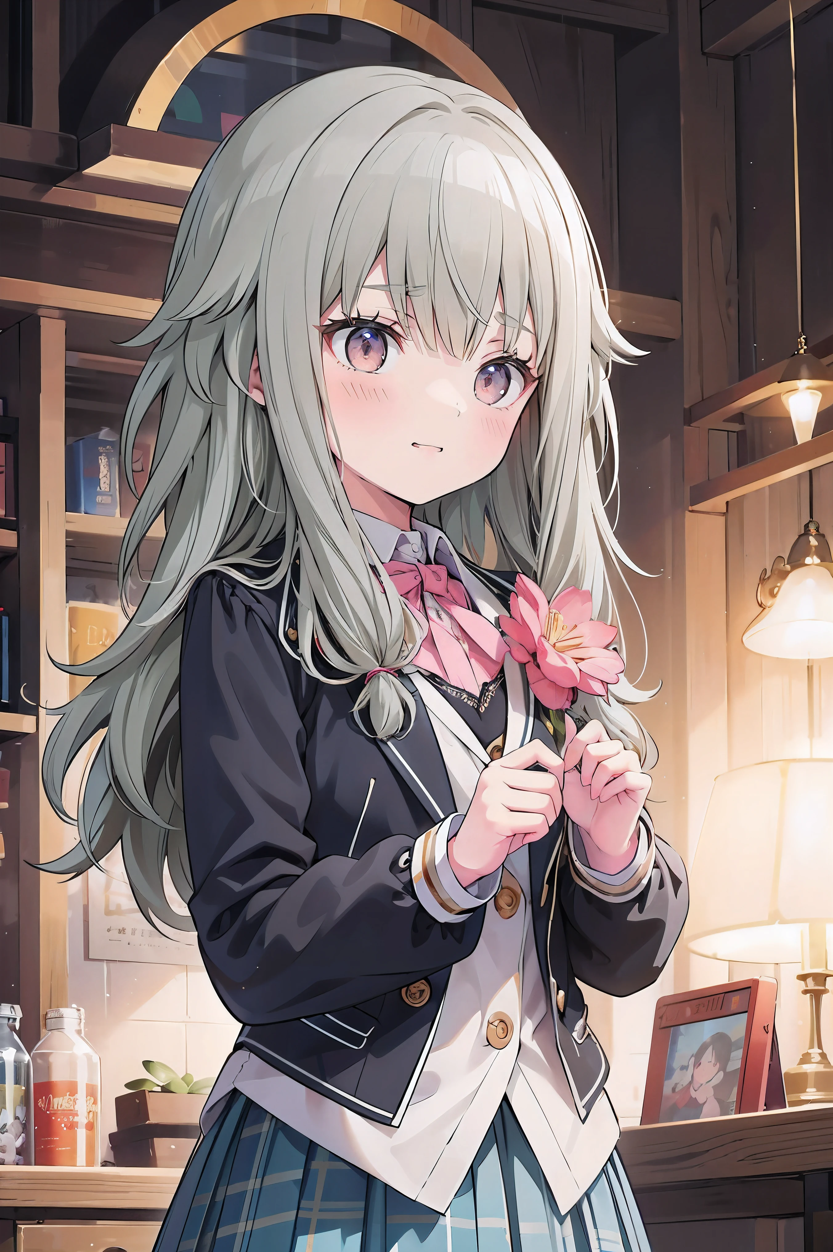 (8k, 最high quality)、Ultra-high resolution、adorable、最high quality, beautiful, (((Absurd beauty)))、masterpiece、Best image quality、(Front facing)、good feeling、smile,Face the camera、Delicate eyes、smile、Small face、female、1 person、masterpiece, Most detailed、、blazer、skirt、 high quality、♡、heart、Shiny Hair、Very fine and beautiful bright eyeedium chest、nose blush、Very detailed, clear and beautiful face, Awards, (Anatomically correct)、The whole body is visible