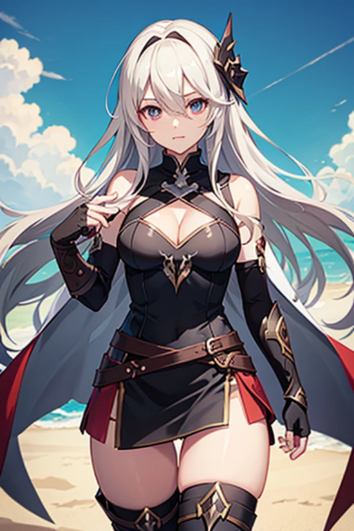 ragnarokassassin, armor, bandages, fingerless gloves, elbow gloves, thighhighs, cleavage, corrin, katar