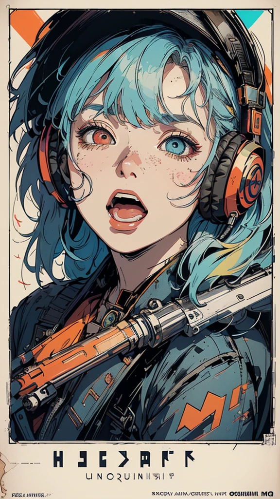 (((masterpiece, highest quality))),(((solo:1.2))),(((1girl:1.2))),32k wallpaper, very detailed, poster, vintage science fiction,(((((geometric cinematic movie poster))))), ((bauhaus)),(shape),(((abstract))),(mid century modern),(((((portfolio))))),(((((Close-up))))),(((((bust up))))),((((more various angle)))),((((highlight)))),((((heterochromia)))),(((complete. detailed face))),((((Extremely talented)))),(((((most complecated futristic machine))))),(Colorful color scheme),(((detailed unlimited complete equipment : headphone like a rail gun))),(((((Absolutely simple background))))),(((Texture for people : grunge))),(((((open mouth amazing wide))))),(((((SCREAM))))),(((((surprised expression)))))