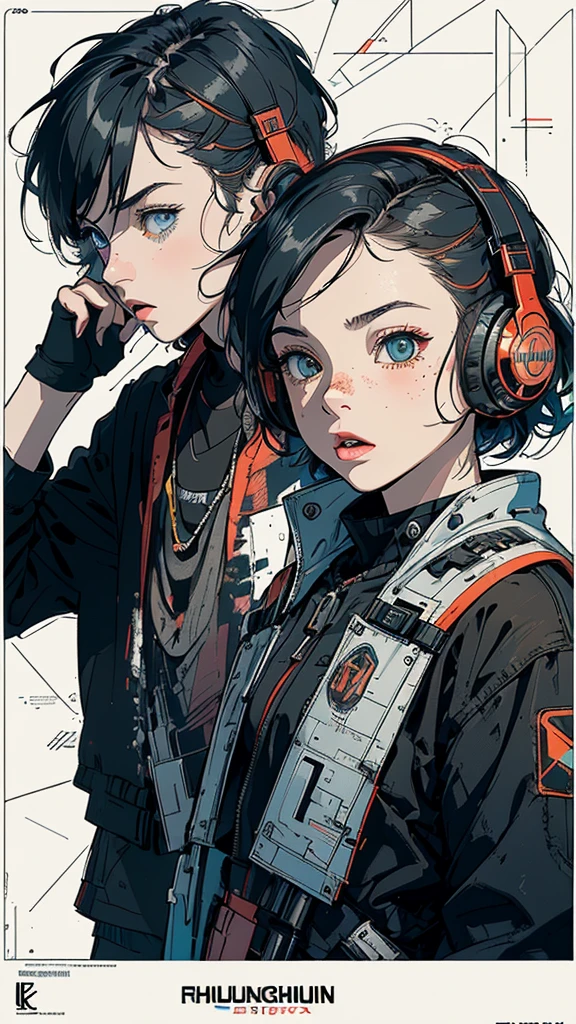 (((masterpiece, highest quality))),(((solo:1.2))),(((1girl:1.2))),32k wallpaper, very detailed, poster, vintage science fiction,(((((geometric cinematic movie poster))))), ((bauhaus)),(shape),(((abstract))),(mid century modern),(((((portfolio))))),(((((Close-up))))),(((((bust up))))),((((more various angle)))),((((highlight)))),((((heterochromia)))),(((complete. detailed face))),((((Extremely talented)))),(((((most complecated futristic machine))))),(Colorful color scheme),(((detailed unlimited complete equipment : headphone like a rail gun))),(((((Absolutely simple background))))),(((Texture for people : grunge))),(((((surprised expression)))))