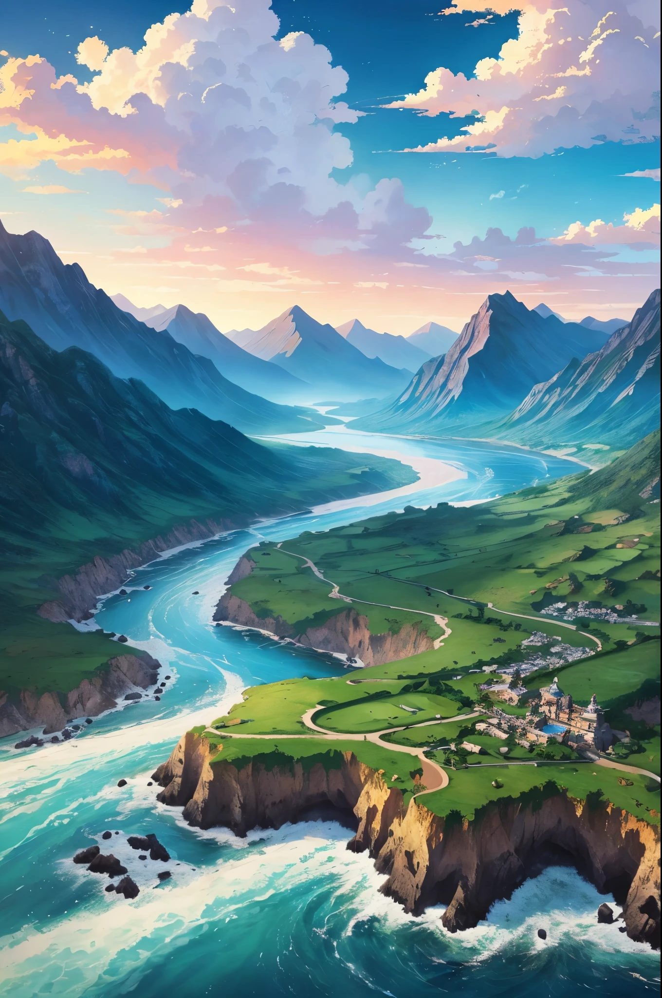 ((anime風景壁紙: 1.2, Width 672, Beautiful Art UHD 4K: 0.8), (anime country landscape, anime nature, anime), anime cloud, Landscape painting, Spectacular landscapes), (anime style art style, Detailed landscape, Beautiful fluffy clouds: 1.2, Landscape Background), bright, bright絵 (Field, Painting of mountains and rivers, anime theme), )
