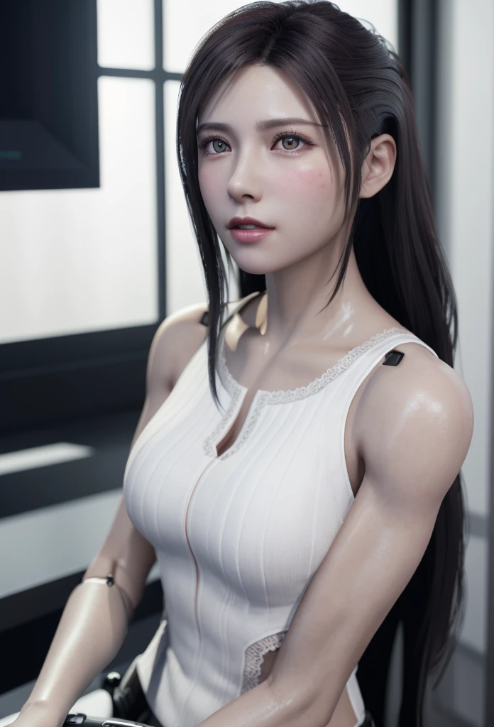 complex 3d render ultra detailed of a beautiful porcelain profile woman android face, cyborg, robotic parts, 150 mm, beautiful studio soft light, rim light, vibrant details, luxurious cyberpunk, lace, hyperrealistic, anatomical, facial muscles, cable elect...