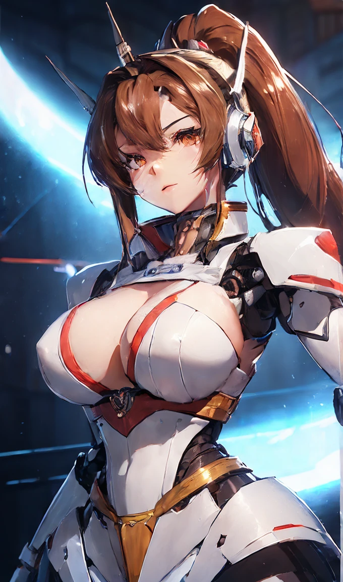 ((ヘッドshot:1.6))、(((Mai Shiranui:1.3)))、(((Shining lenses on both breasts:1.3)))、((Blue pillars of light are emanating from both chests...:1.3))、(((Dynamic pose:1.8)))、smile、((8k)), ((32K)), ((最high quality)), ((masterpiece)), ((超High resolution)), ((Tmasterpiece)), ((Halation:1.4))、((Mechaニカルheadgear:1.2))、((Cyber Headphones:1.3))Fine skin, high qualityの生地, high qualityな金属の質感、((Beautiful and dense face))、RAW Photos、Professional, Ultra-fine painting, ((alone)), beautiful胸、最high quality, Very detailed, Very detailed詳細, Finer details, とてもbeautiful, ((Princess Knight Robot:1.2)),  (Joints of machines, Mechanical Limbs:1.3), (The internal structure of the machine is exposed:1.3), (High ponytail:1.1), (Beautiful and huge mechanical breasts)、White Veil, cowboy_shot, Side Focus, headgear, Shiny、(Five Fingers, Four fingers and thumb),Concept Art, Anime fantasy artwork, Detailed fantasy art, (Has brown hair and large white wings,), (((High ponytail))), (Mecha:1.6)、Sleek and intimidating design, ((Commander-in-Chief&#39;arm)), (Perfect robot body)、純白と青紫のarmまたは, Symmetrical wings, 8kHigh resolution, Detailed Art, 8kでのキャラクターアートの3Dレンダリング, neat legs, Defined, Defined fingers,((headshot:1.3))、((masterpiece)), ((最high quality)), ((Very detailedなイラスト)), ((Very detailedな背景)), ((Realistic lighting))、Rough skin, Very detailedな, Advanced Details, high quality, 最high quality, High resolution, 1080P, hard disk, beautiful,(War Machine),beautifulサイボーグの女性,Mechaサイボーグ、(((Owns a large mechanical kunai:1.6)))、((attack posture:1.6))、((((Cyber Bed Phone:1.8))))、((機械式headgear:1.6))、(((Android wearing heavy mirror-like mechanical armor:1.2)))、(((High ponytail:1.3)))、((Mai Shiranui:1.2))、(Attack behavior:1.6)、(((Combat Stance:1.6)))、((Throw a punch)) 、1 person、Age 25, Japanese Mature, beautiful指, beautiful長い脚, beautiful体, beautiful鼻, beautifulキャラクターデザイン, Perfect Eyes, Perfect Face, jewelry, hair ornaments, king of fighters,
(Tabletop, 最high qualityの, 最high quality, beautiful and aesthetic: 1.2), Very detailed, More detailed,Proper body balance,Tabletop,超high qualityの出力画像,High resolution,Intricate details,とても繊細でbeautiful髪,Realistic photos,dream-like,Professionalフェッショナル照明,Realistic Shadows,Focus Only,
(Big Breasts:1.2,) ,