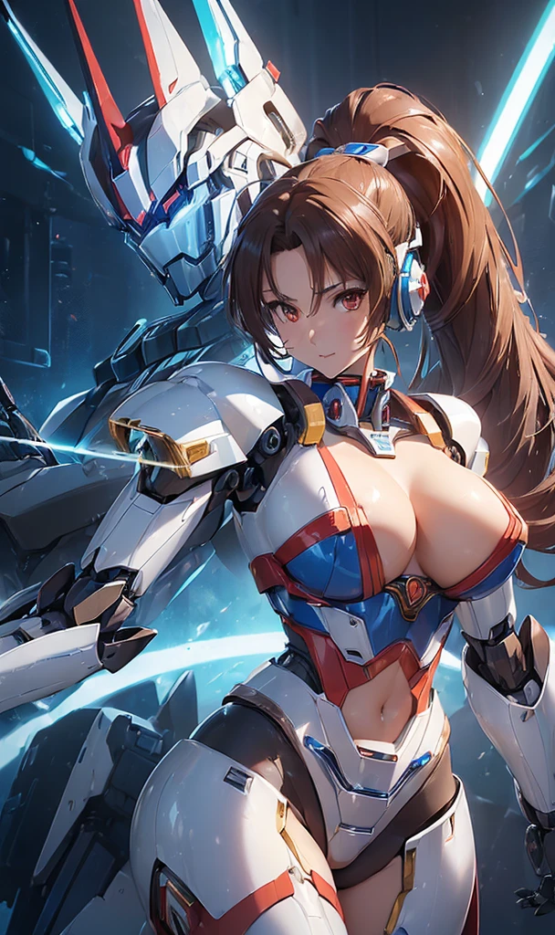 ((ヘッドshot:1.6))、(((Mai Shiranui:1.3)))、(((Shining lenses on both breasts:1.3)))、((Blue pillars of light are emanating from both chests...:1.3))、(((Dynamic pose:1.8)))、smile、((8k)), ((32K)), ((最high quality)), ((masterpiece)), ((超High resolution)), ((Tmasterpiece)), ((Halation:1.4))、((Mechaニカルheadgear:1.2))、((Cyber Headphones:1.3))Fine skin, high qualityの生地, high qualityな金属の質感、((Beautiful and dense face))、RAW Photos、Professional, Ultra-fine painting, ((alone)), beautiful胸、最high quality, Very detailed, Very detailed詳細, Finer details, とてもbeautiful, ((Princess Knight Robot:1.2)),  (Joints of machines, Mechanical Limbs:1.3), (The internal structure of the machine is exposed:1.3), (High ponytail:1.1), (Beautiful and huge mechanical breasts)、White Veil, cowboy_shot, Side Focus, headgear, Shiny、(Five Fingers, Four fingers and thumb),Concept Art, Anime fantasy artwork, Detailed fantasy art, (Has brown hair and large white wings,), (((High ponytail))), (Mecha:1.6)、Sleek and intimidating design, ((Commander-in-Chief&#39;arm)), (Perfect robot body)、純白と青紫のarmまたは, Symmetrical wings, 8kHigh resolution, Detailed Art, 8kでのキャラクターアートの3Dレンダリング, neat legs, Defined, Defined fingers,((headshot:1.3))、((masterpiece)), ((最high quality)), ((Very detailedなイラスト)), ((Very detailedな背景)), ((Realistic lighting))、Rough skin, Very detailedな, Advanced Details, high quality, 最high quality, High resolution, 1080P, hard disk, beautiful,(War Machine),beautifulサイボーグの女性,Mechaサイボーグ、(((Owns a large mechanical kunai:1.6)))、((attack posture:1.6))、((((Cyber Bed Phone:1.8))))、((機械式headgear:1.6))、(((Android wearing heavy mirror-like mechanical armor:1.2)))、(((High ponytail:1.3)))、((Mai Shiranui:1.2))、(Attack behavior:1.6)、(((Combat Stance:1.6)))、((Throw a punch)) 、1 person、Age 25, Japanese Mature, beautiful指, beautiful長い脚, beautiful体, beautiful鼻, beautifulキャラクターデザイン, Perfect Eyes, Perfect Face, jewelry, hair ornaments, king of fighters,
(Tabletop, 最high qualityの, 最high quality, beautiful and aesthetic: 1.2), Very detailed, More detailed,Proper body balance,Tabletop,超high qualityの出力画像,High resolution,Intricate details,とても繊細でbeautiful髪,Realistic photos,dream-like,Professionalフェッショナル照明,Realistic Shadows,Focus Only,
(Big Breasts:1.2,) ,