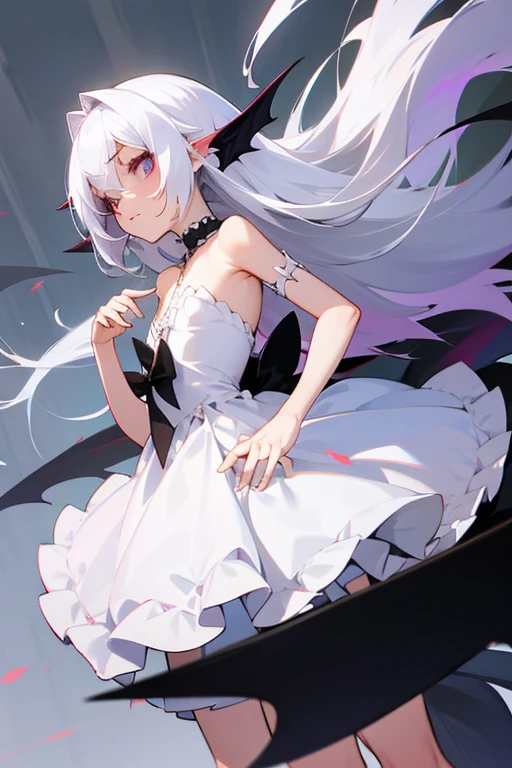 White hair,The body is petite,Little succubus in a princess dress