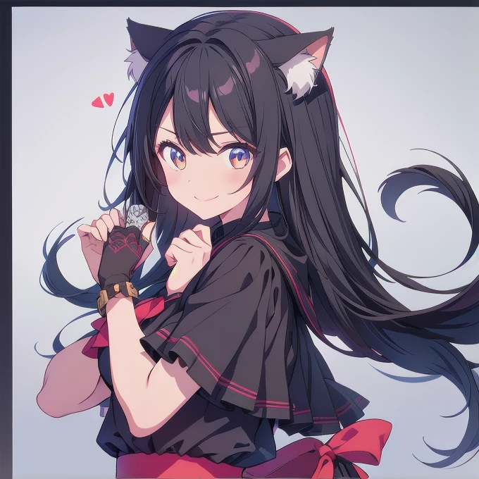 One girl、Simple Background、smile、Black Hair、Long Hair、Cat ears、Idol Costumes、