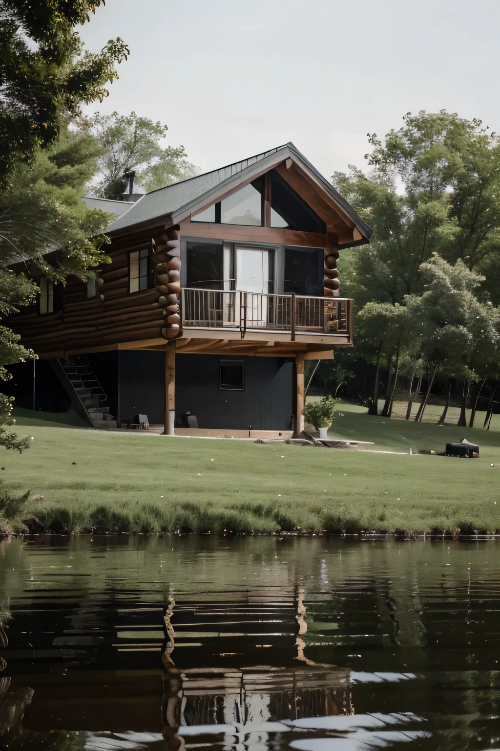 On the outside, the house is on high, not on the ground, it floats, what a cabin