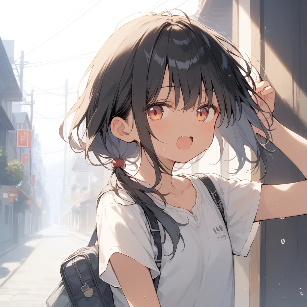 score_9, score_8_superior, score_7_superior, sauce_anime, Highest quality, masterpiece, Official Art, Absurd, High resolution, Very detailed,Wife 2x,collection: A slice of life,break,One girl, Tomboy, Dark skinned women, short hair, Low Ponytail, Flat Chest, Beautiful attention to detail, Short shorts, Sweat, Open your mouth, (yawn:0.3), Sleepily, Outdoor, Wind, break,(Clear Line Illustration:1.2),非常にHigh resolution, so beautiful, ssuperiorer detailed skin, Best sexual lighting by famous artists, 8k,cute picture,Beauty Illustration,Photoshop_(Moderate),,(Detailed lighting),best anime 8k konachan wallpaper, pixiv Contest Winner,