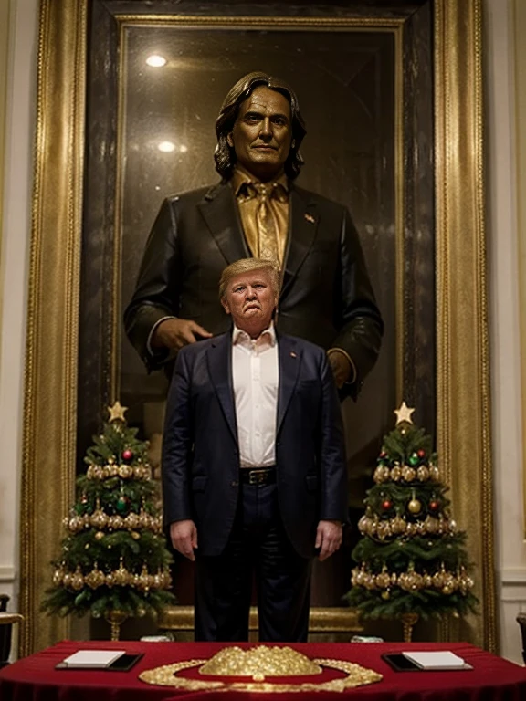 President Trump with the Major Last Judgment man, many gold coin ,many gold ingot, many Xmas present