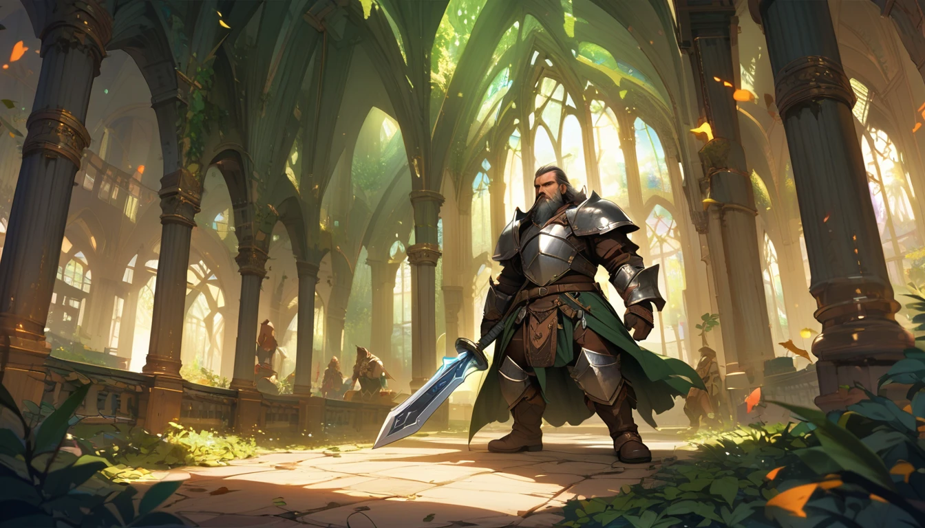 (masterpiece:1.4), (Highest quality:1.4), Very detailed, Complex, Very detailed, shape,Soft lighting,a group of adventurers, character from RPG games, (character: human, Fairy, Fairy, Dwarf, The Hobbit), (exterior: Swordsman Style, Shaman Style, Style, Magician style), (averi: Long sword, dagger, Holy Staff, Magic wand, shield, metal armor, Leather Armor), Perfectly accurate anatomical shape、All limbs intact、Perfect full finger, Colorful characters, It depicts an ancient elven library in the middle of the forest.., A library full of old parchments、In a room full of leaves and shades of green, 大きくてMajestic, A palace library in the middle of the forest. big, Majestic, Uplifting expressions,