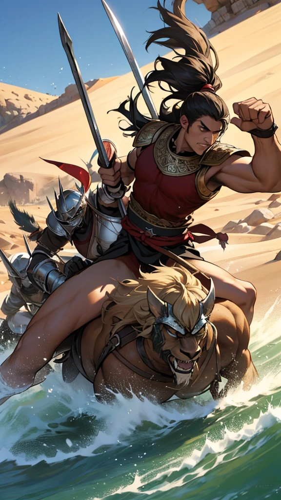 Spartans fighting fiercely in a narrow pass, using spears and shields to keep the Persians at bay