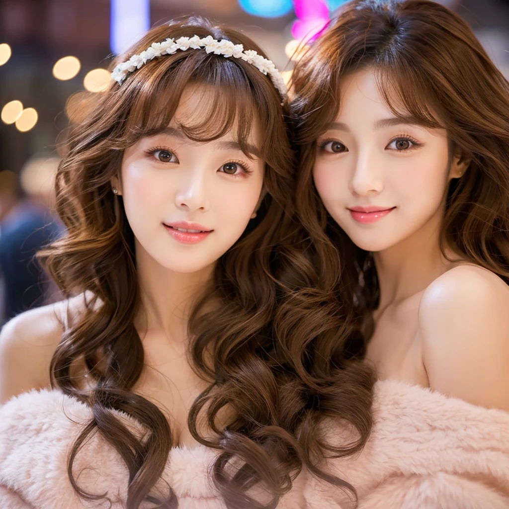 A realistic Korean woman with medium brown curly hair, bright brown eyes, mouth with cupid&#39;s bow, striking look, in a gray and black tank top with a black coat and long cargo pants, Unripe