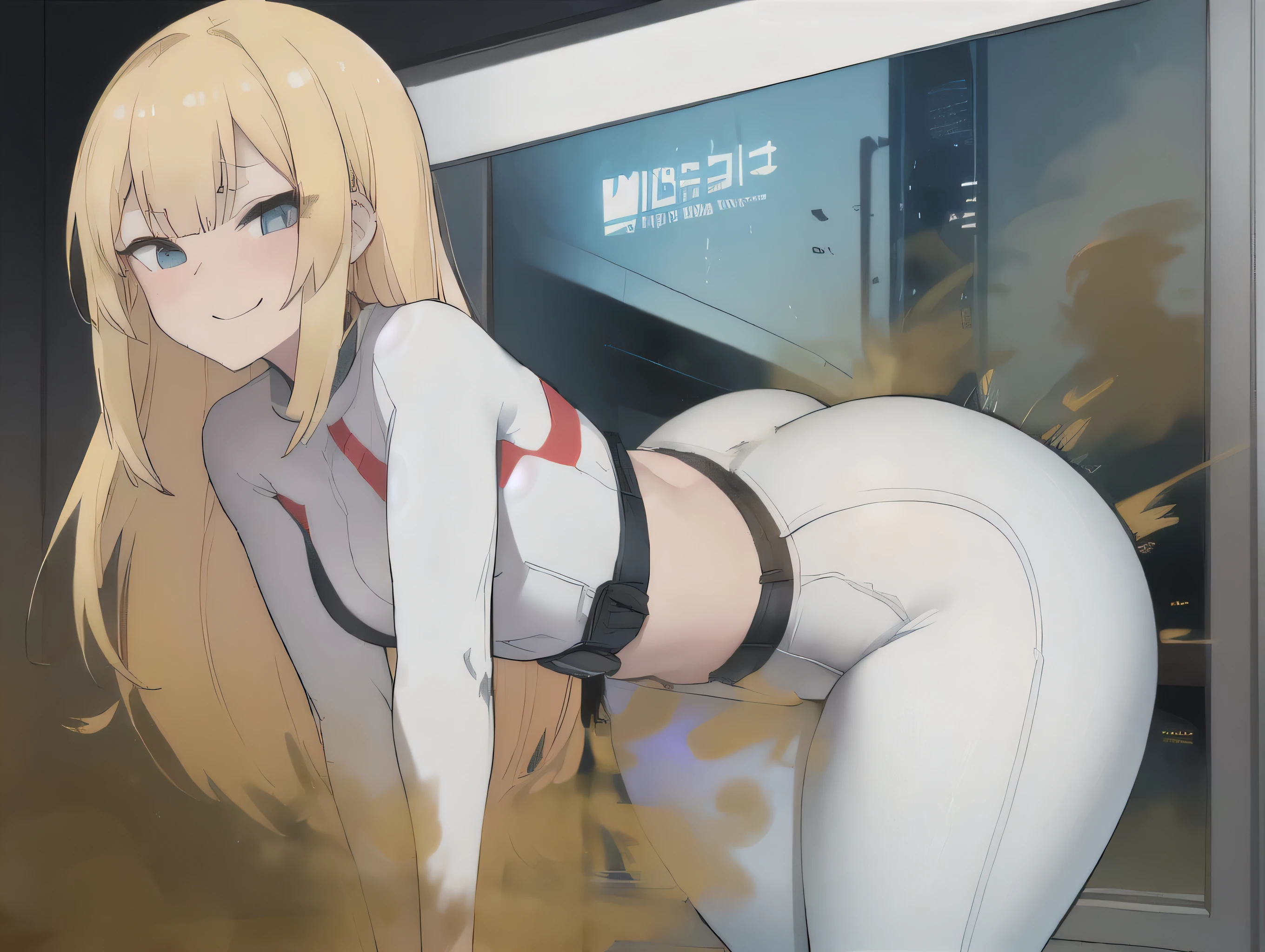 ((masutepiece, High resolution, depth of fields, 4K, Ticker,)),(((velocity)),(((gals))),Yellow smoke, Attacked by farts, Attack with farts,Leaning forward)),(big butts), ((Thrust your hips up)),((white leggings)),,Fart from the ass,bending forward,emphasis on the buttocks,bending forward,((Your butt is sticking out here))), (((Yellow smoke is rising ))),(((Farts coming out of the buttocks ))),blonde Hair, turned on, aroused facial expression, in a future room, smiling, winking, lovingly, long hair, sci fi, futuristic