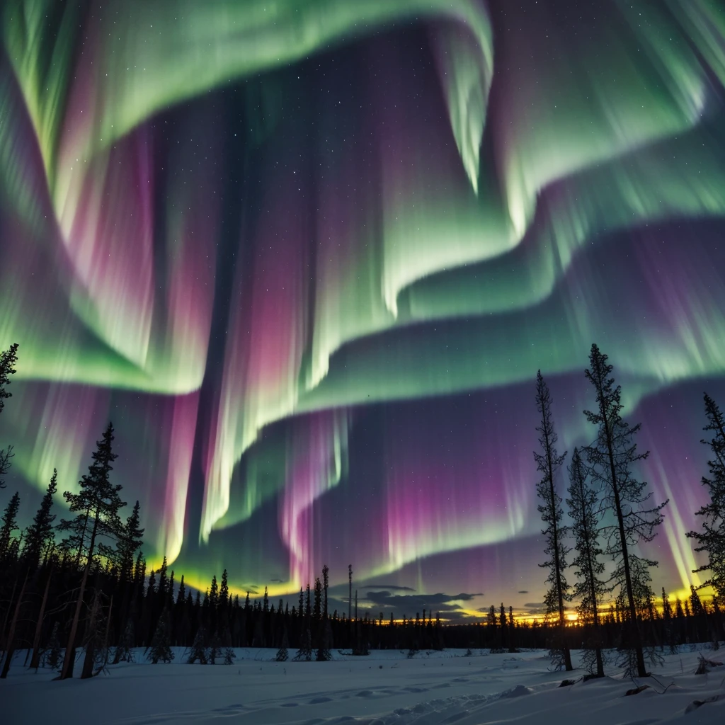 Forest background, northern lights