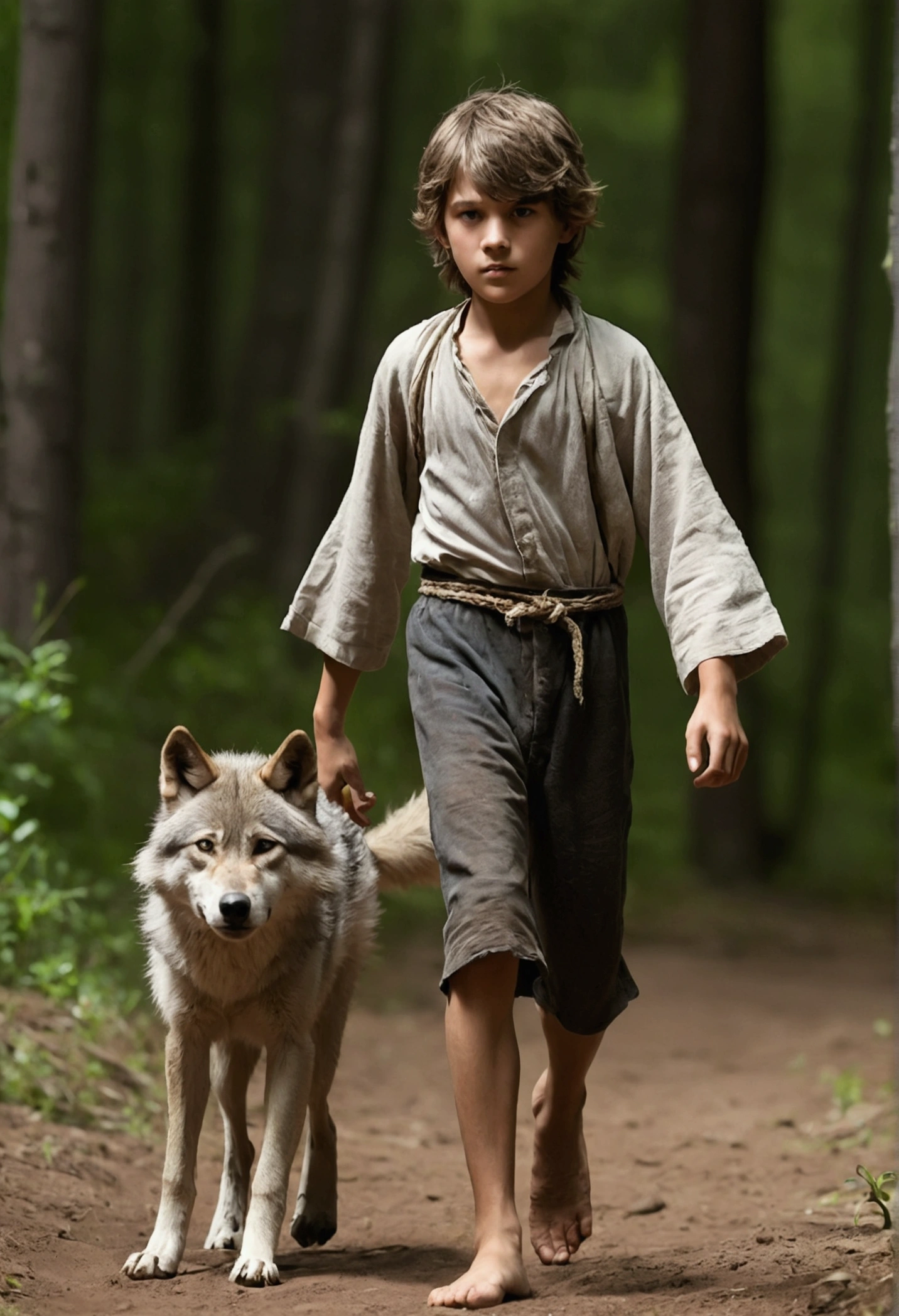 A barefoot wolf boy
