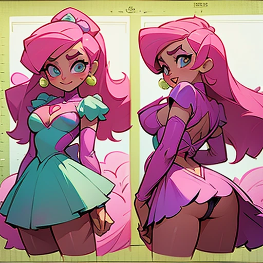 erotic lingerie design inspired by (Blossom) power puff girls , in various views (front and back) ((Character sheet))