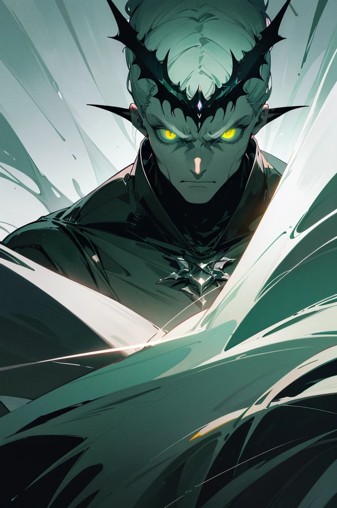 menacing,dark,mature male,tall,white hair,pale white skin,pale green aura glow,pale green eyes,cloaked in cape,dark armor,upper body view,menacing stare,sharp facial features,powerful build,dark and mysterious atmosphere,grim and foreboding presence,muscle definition,highly detailed body,striking contrasts of light and shadow,menacing posture,dominant and commanding presence,foreboding aura,imposing figure,sinister appearance,perfectly chiseled jawline,defined muscles,aged yet formidable,otherworldly and ethereal presence,majestic and intimidating,power radiating from his every pore,darkness engulfing his surroundings,his gaze pierces through the darkness,piercing eyes,fierce and intense expression,ominous and powerful figure,powerful energy emanating from him,exudes an air of danger and power,enigmatic and alluring presence,ominous atmosphere,enchanted and mysterious,superhuman strength and power,fear-inducing presence,his presence eclipses the room,malevolent intentions shrouded in darkness,supernatural abilities and strength. (best quality,highres),HDR,UHD,studio lighting,ultra-detailed,photorealistic,sharp focus,physically-based rendering,extreme detail description,professional,vivid colors,bokeh,portraits. cool-toned color palette,dark and moody lighting,subtle shades of green,glimmers of pale green light,contrasting shadows and highlights,captivating and eerie atmosphere.