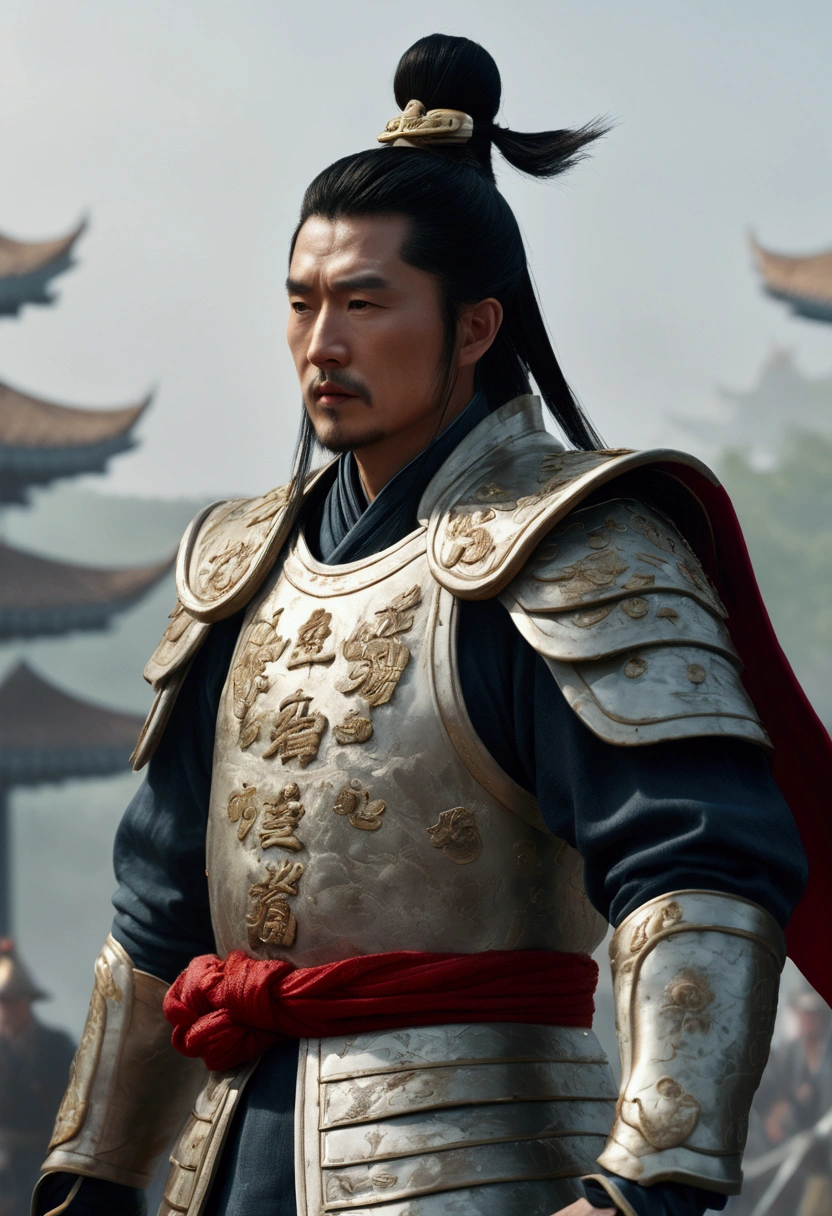 Bust of an ancient Chinese general on the battlefield,The armor is broken, Starry sky and fog cover the landscape.Rich historical background. (Highest quality,4K,8k,High resolution,masterpiece:1.2), Very detailed, (Realistic,Realistic,Photorealistic:1.37), High resolution, Hyper HD, Studio Lighting, Ultra-fine painting, Sharp focus, Physically Based Rendering, Very detailed説明, Professional, Vibrant colors, Bokeh, Sports Late, Ancient War Landscapes, Traditional Chinese Painting Techniques, Atmospheric lighting, Dynamic Pose, Complex combat scenarios, Vivid color contrast, Visually stunning composition, Ethereal atmosphere, heroism. Black and White
