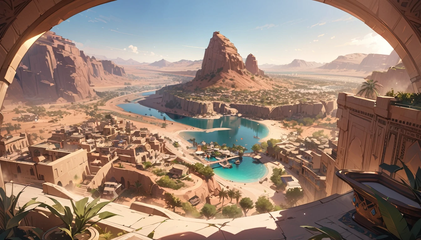 masterpiece, Highest quality, detailed, beautiful, 4K, Full HD, High resolution,landscape,Arabia,  Fantasy,town